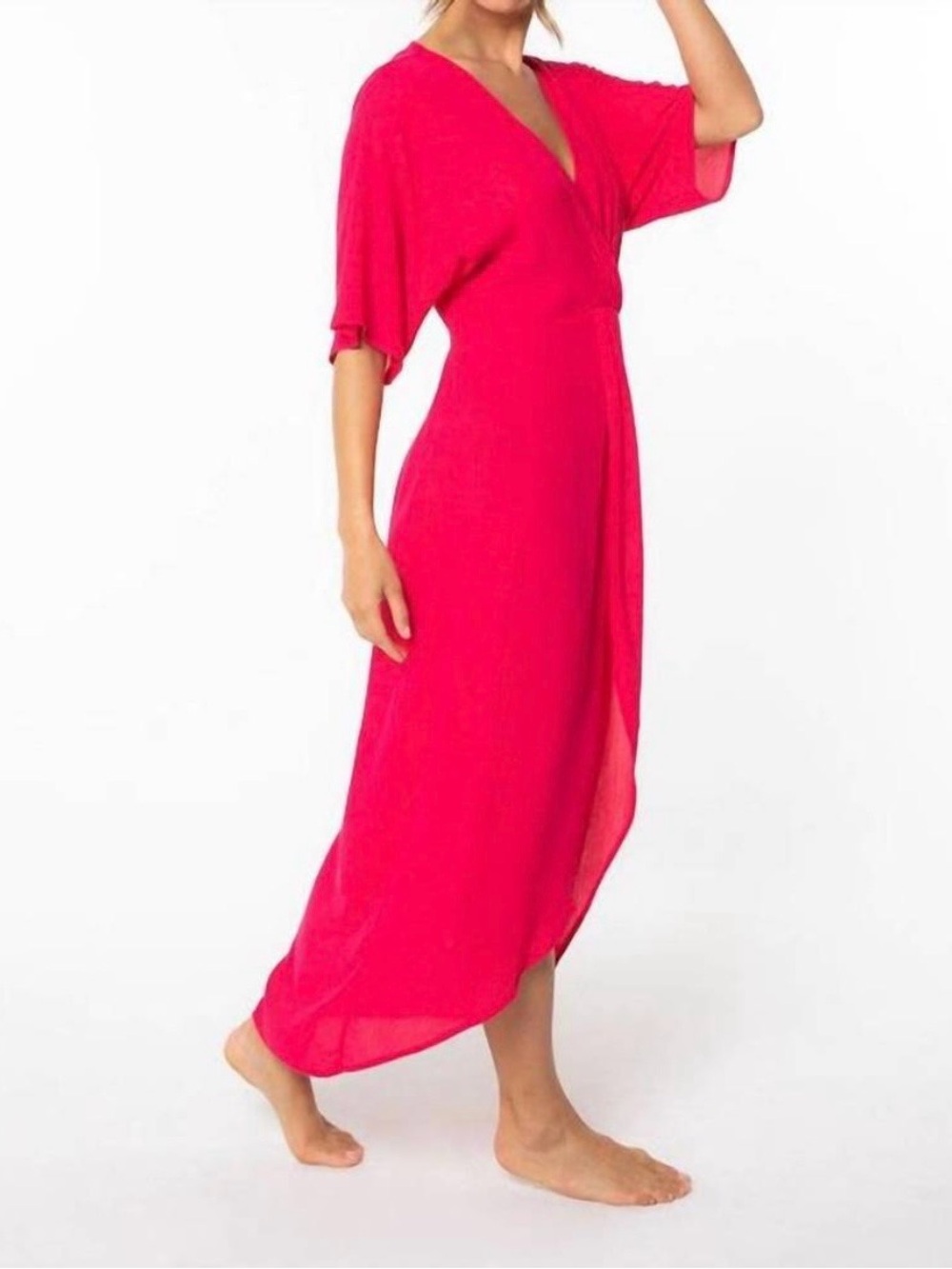 NWT Lovestitch Medium Hot Pink Knot Front Maxi Dress Boho Gauze - Picture 2 of 11